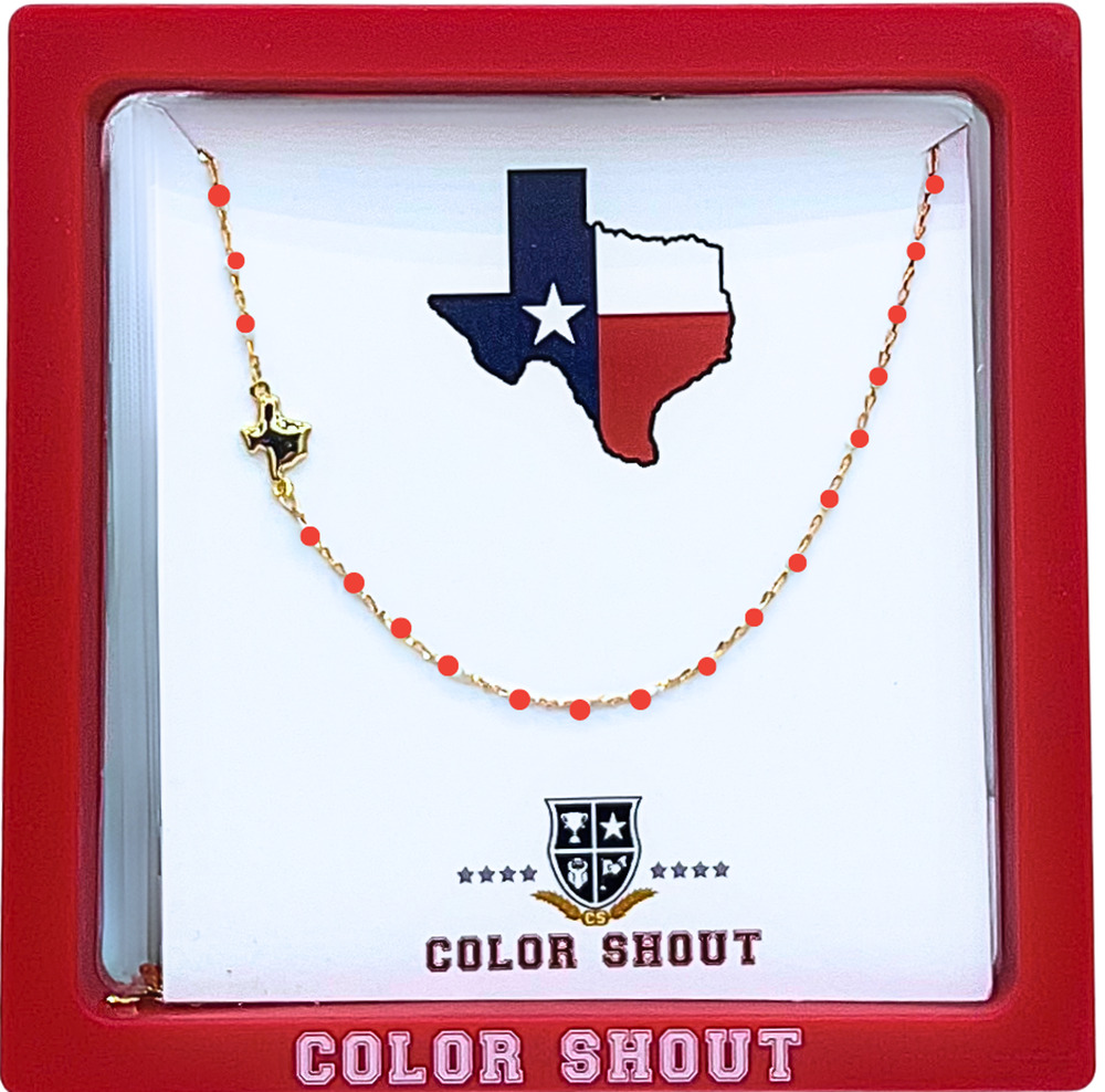 State of Texas Enamel Bead Necklace – 18K Gold Plated | Red